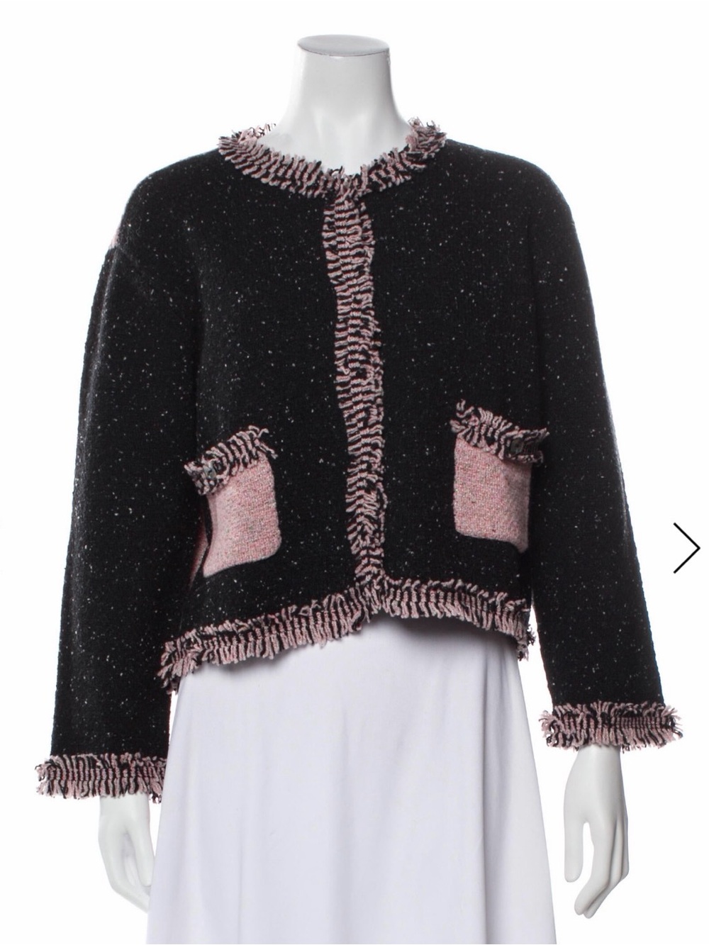 NWT Lingua Franca Onassis Fringed Tweed Cardigan Sweater Size Medium